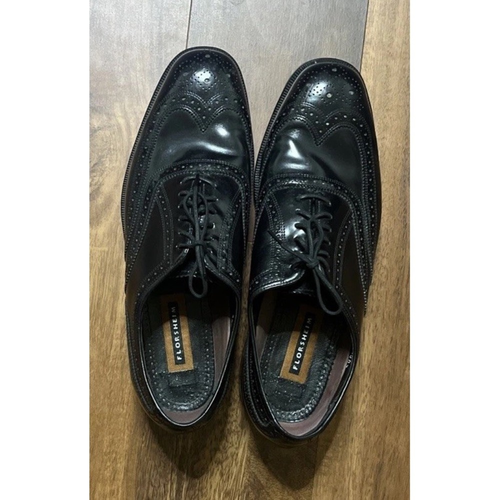 FLORSHEIM LEXINGTON Black Leather Wingtip Oxford Dress Shoes Mens 11 B Narrow